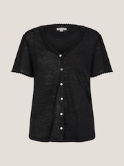Monsoon Black Imogen Button Front Linen T-Shirt - Image 5 of 5