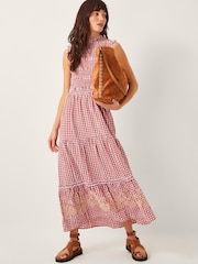 Monsoon Red Greta Gingham Maxi Dress - Image 1 of 4