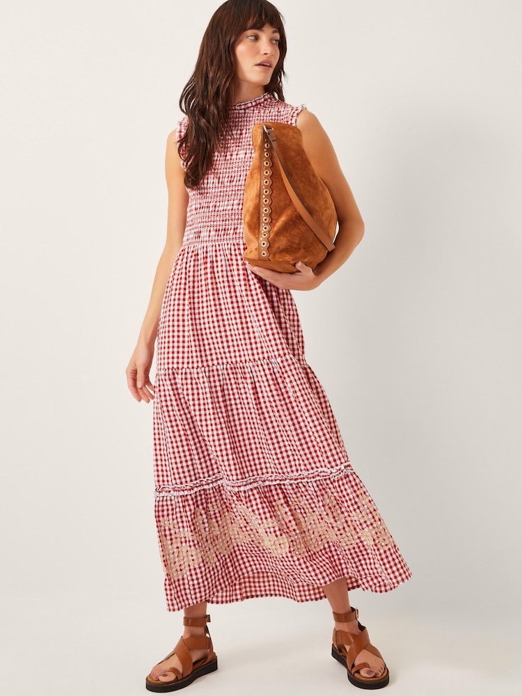 Monsoon Red Greta Gingham Maxi Dress - Image 1 of 4