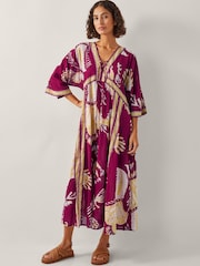 Monsoon Red Amisha Kaftan Midi Dress - Image 1 of 5