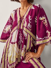 Monsoon Red Amisha Kaftan Midi Dress - Image 3 of 5
