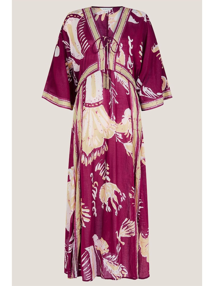 Monsoon Red Amisha Kaftan Midi Dress - Image 5 of 5