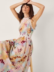 Monsoon Natural Mia Floral Print Embroidered Halter Midi Dress - Image 4 of 5