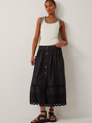 Monsoon Black Esme Floral Print Appliqué Midi Skirt - Image 1 of 5