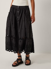 Monsoon Black Esme Floral Print Appliqué Midi Skirt - Image 3 of 5