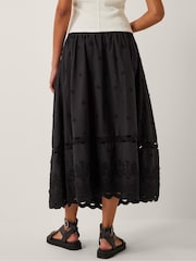 Monsoon Black Esme Floral Print Appliqué Midi Skirt - Image 4 of 5
