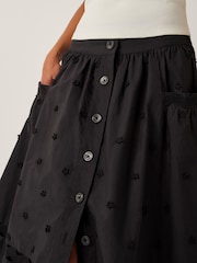 Monsoon Black Esme Floral Print Appliqué Midi Skirt - Image 5 of 5