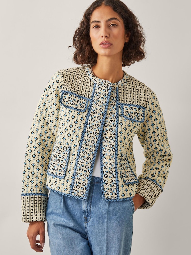 Monsoon Natural Judy Geometric Print Quilted Jacket - Image 1 of 5