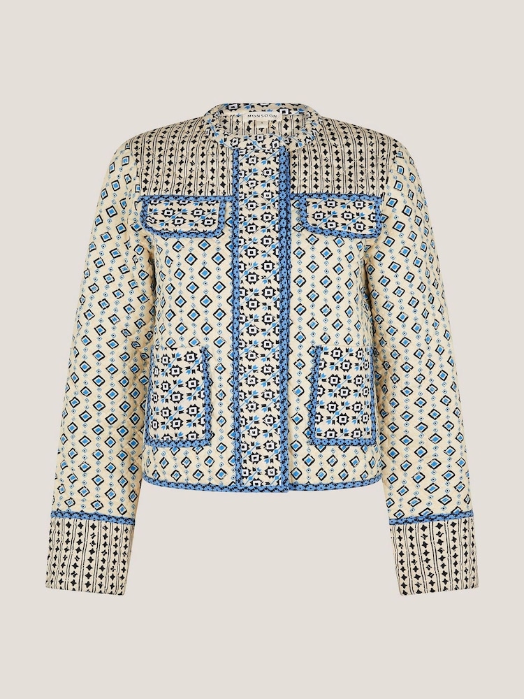 Monsoon Natural Judy Geometric Print Quilted Jacket - Image 5 of 5