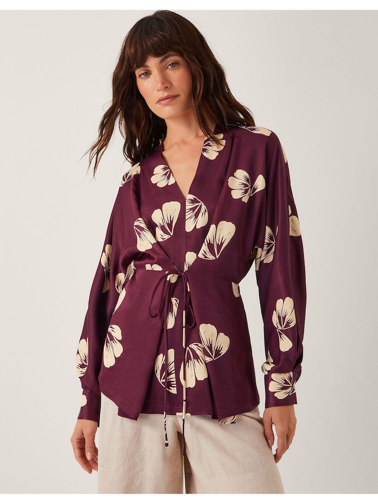 Monsoon Red Roz Floral Print Wrap Top - Image 2 of 6