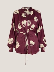 Monsoon Red Roz Floral Print Wrap Top - Image 6 of 6