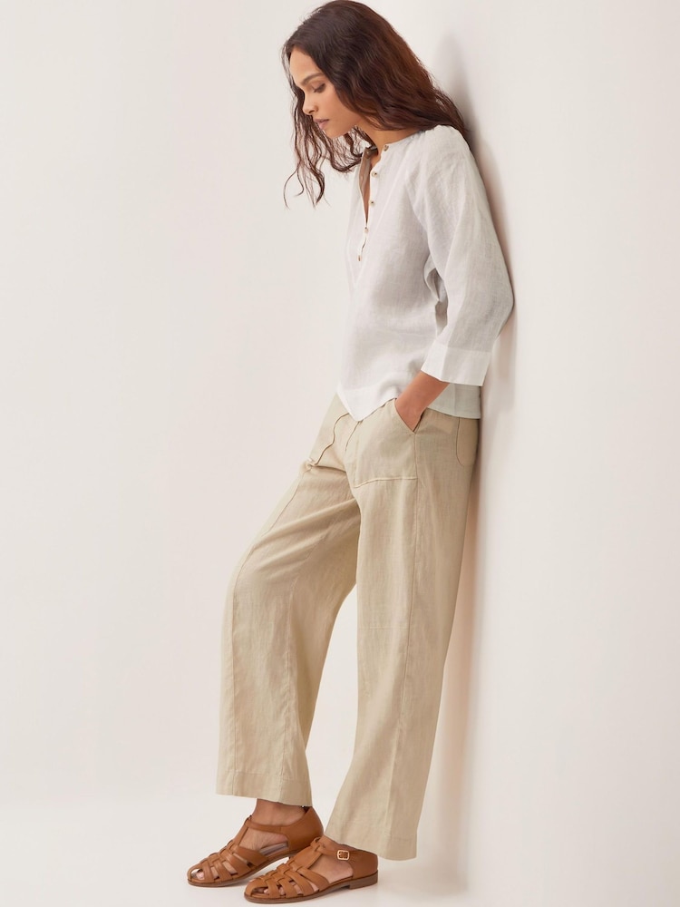 Monsoon Natural Jolie Short Linen Wide Leg Trousers - Image 1 of 4