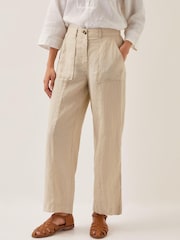 Monsoon Natural Jolie Short Linen Wide Leg Trousers - Image 2 of 4