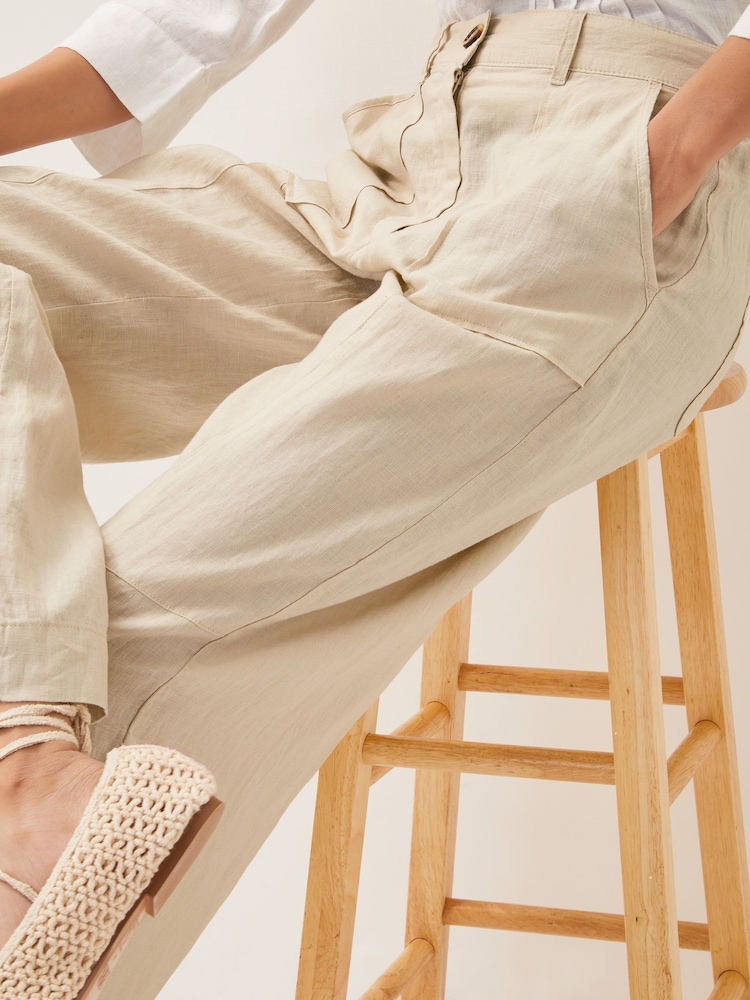Monsoon Natural Jolie Short Linen Wide Leg Trousers - Image 4 of 4