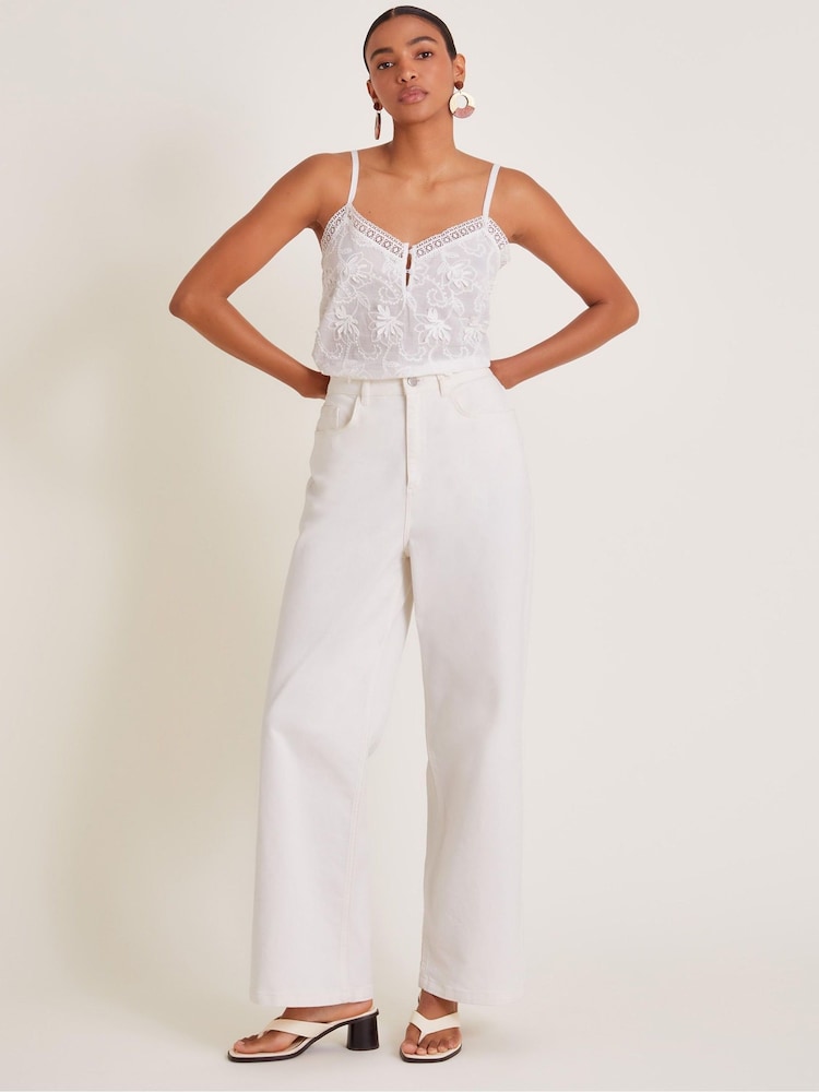 Monsoon White Rosie Embroidered Cami Top - Image 3 of 6