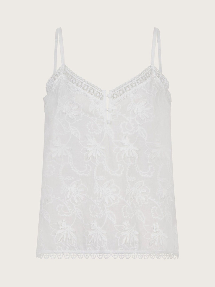 Monsoon White Rosie Embroidered Cami Top - Image 6 of 6
