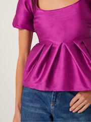 Monsoon Purple Sandra Smock Puff Sleeve Top - Image 2 of 5