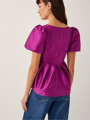 Monsoon Purple Sandra Smock Puff Sleeve Top - Image 3 of 5
