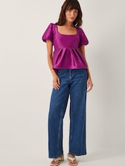 Monsoon Purple Sandra Smock Puff Sleeve Top - Image 4 of 5