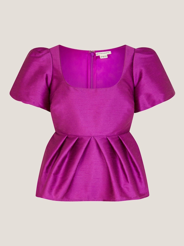 Monsoon Purple Sandra Smock Puff Sleeve Top - Image 5 of 5