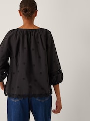 Monsoon Black Esme Floral Print Appliqué 3/4 Sleeve Top - Image 3 of 5