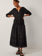 Monsoon Black Esme Floral Print Appliqué 3/4 Sleeve Top - Image 5 of 5