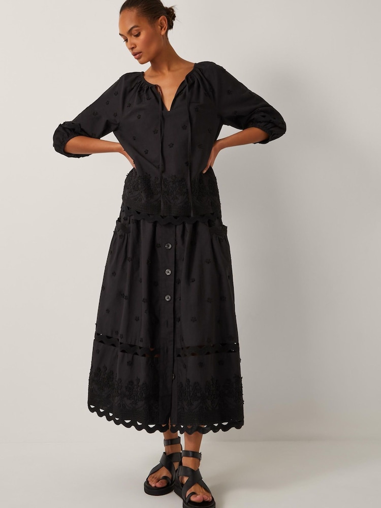Monsoon Black Esme Floral Print Appliqué 3/4 Sleeve Top - Image 5 of 5