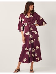 Monsoon Purple Roz Floral Print Wrap Midi Dress - Image 1 of 5
