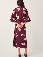 Monsoon Purple Roz Floral Print Wrap Midi Dress - Image 2 of 5