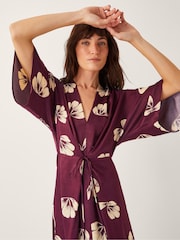 Monsoon Purple Roz Floral Print Wrap Midi Dress - Image 3 of 5