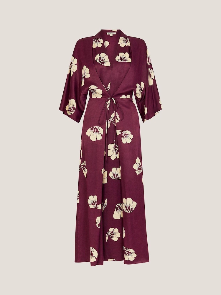 Monsoon Purple Roz Floral Print Wrap Midi Dress - Image 5 of 5