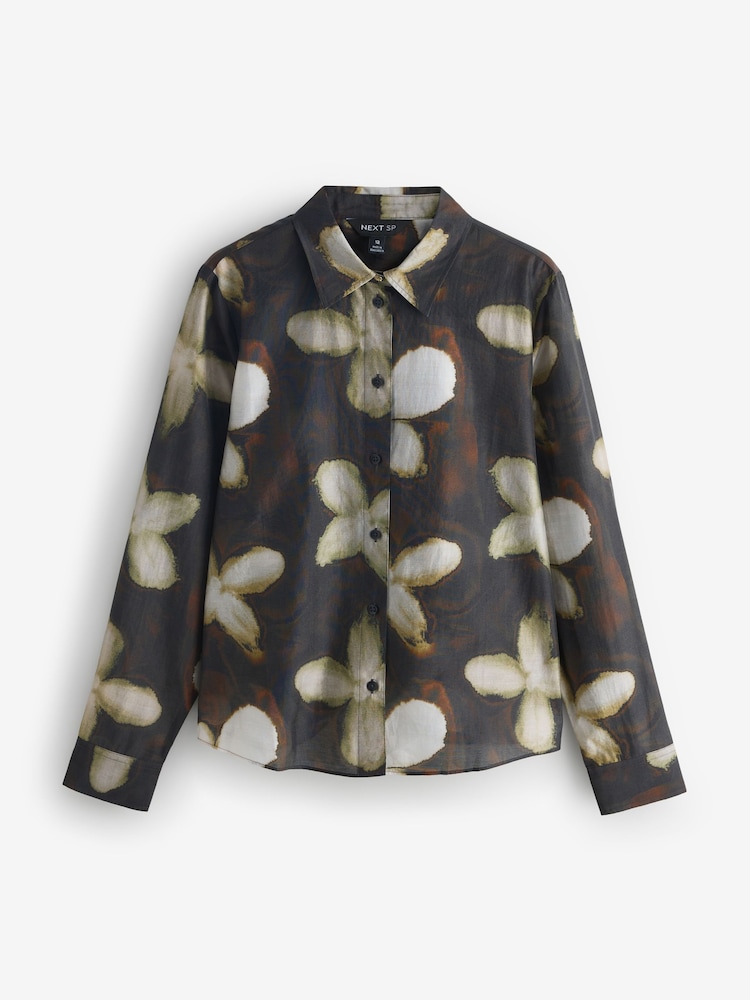 Black Flower All Over Print Button Shirt - Image 1 of 1 Black Flower All Over Print Button Shirt - Image 1 of 1
