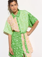 Oliver Bonas Green Floral Print Mini Dress - Image 2 of 7