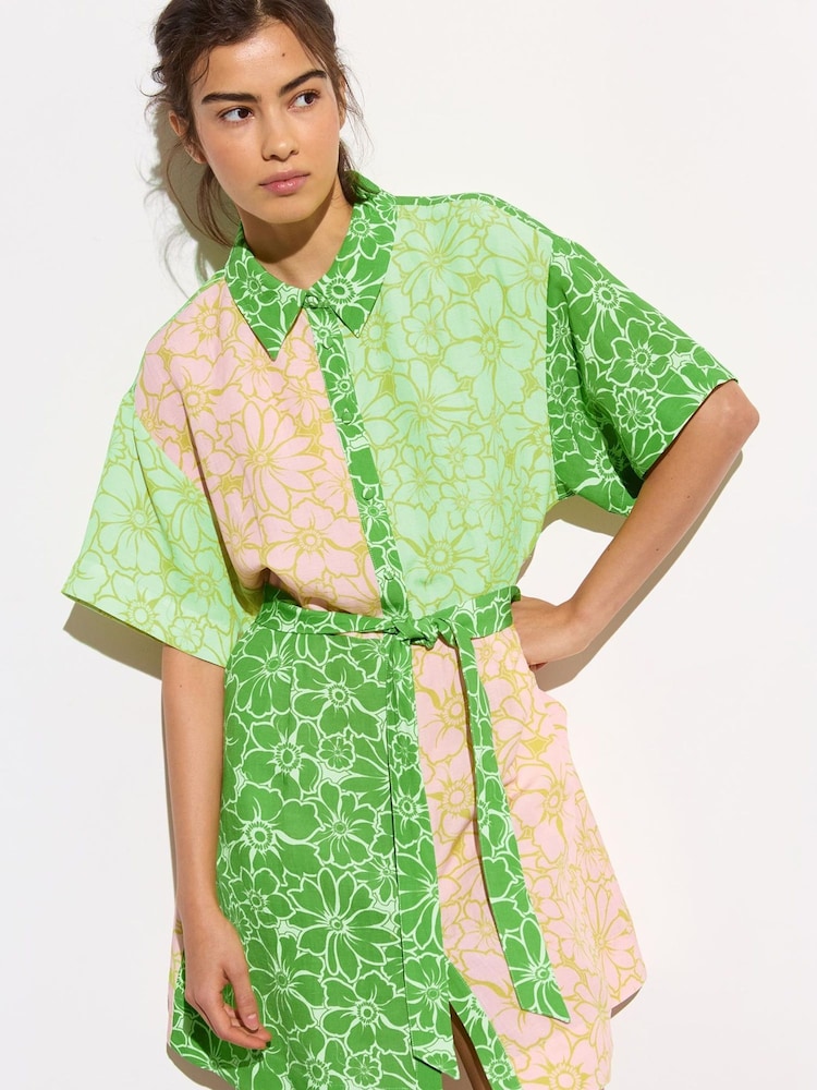 Oliver Bonas Green Floral Print Mini Dress - Image 2 of 7