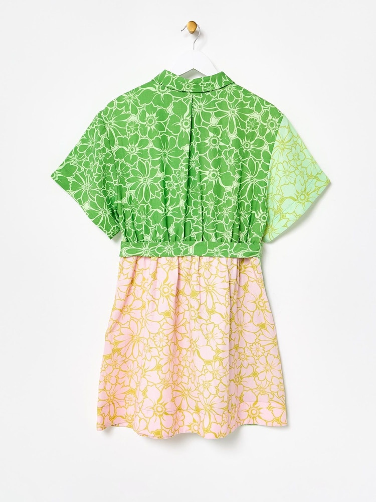 Oliver Bonas Green Floral Print Mini Dress - Image 4 of 7