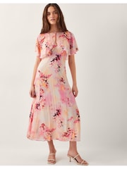 Monsoon Pink Mia Floral Print Cape Midi Dress - Image 1 of 5