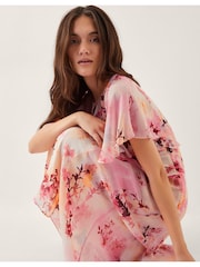 Monsoon Pink Mia Floral Print Cape Midi Dress - Image 2 of 5