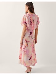 Monsoon Pink Mia Floral Print Cape Midi Dress - Image 3 of 5
