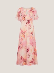 Monsoon Pink Mia Floral Print Cape Midi Dress - Image 5 of 5
