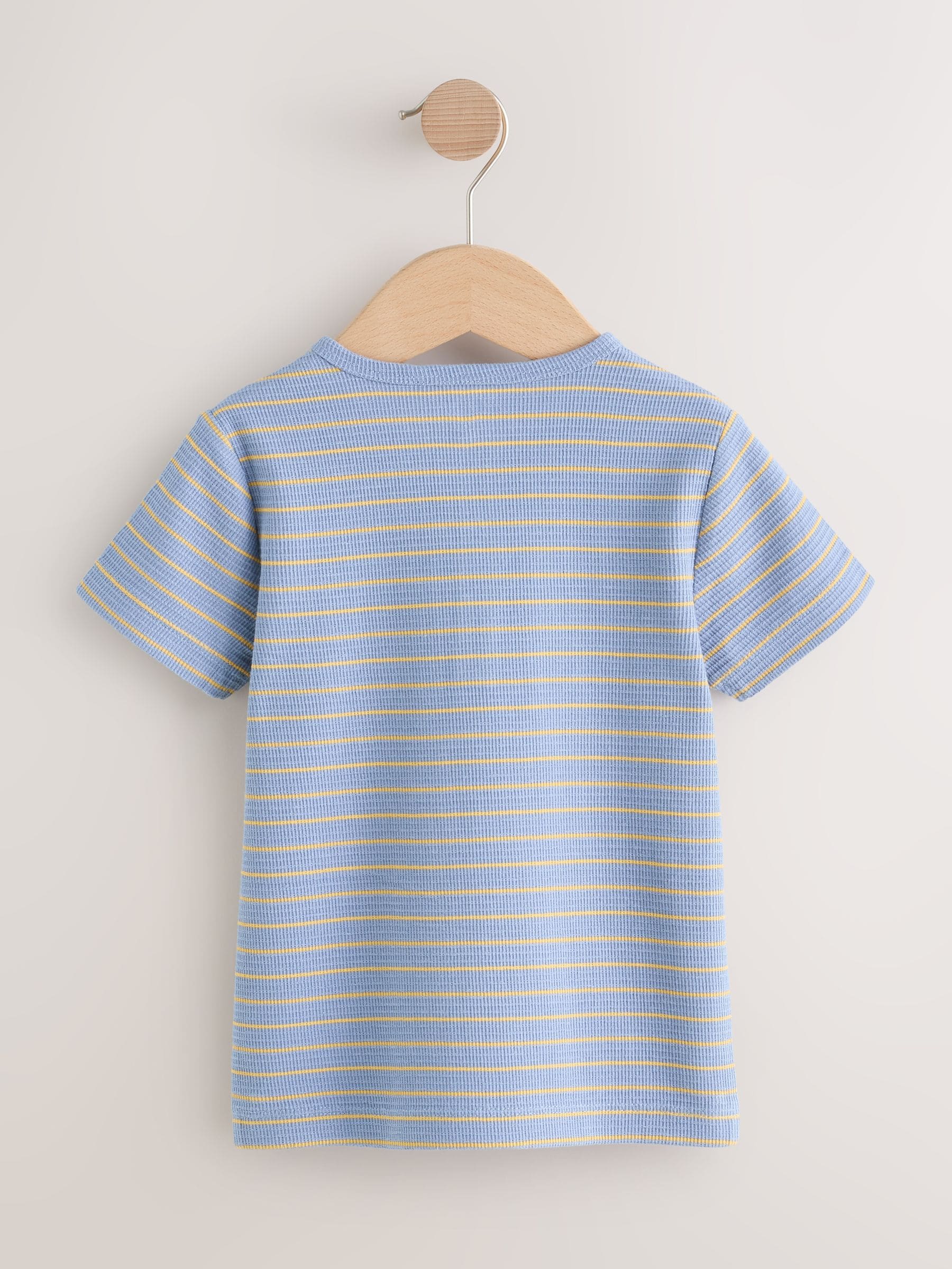 Buy Blue/Yellow Stripe Short Sleeve Henley Neck T-Shirt (3mths