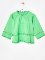 Oliver Bonas Textured Broderie Frill Blouse - Imagem 1 de 5