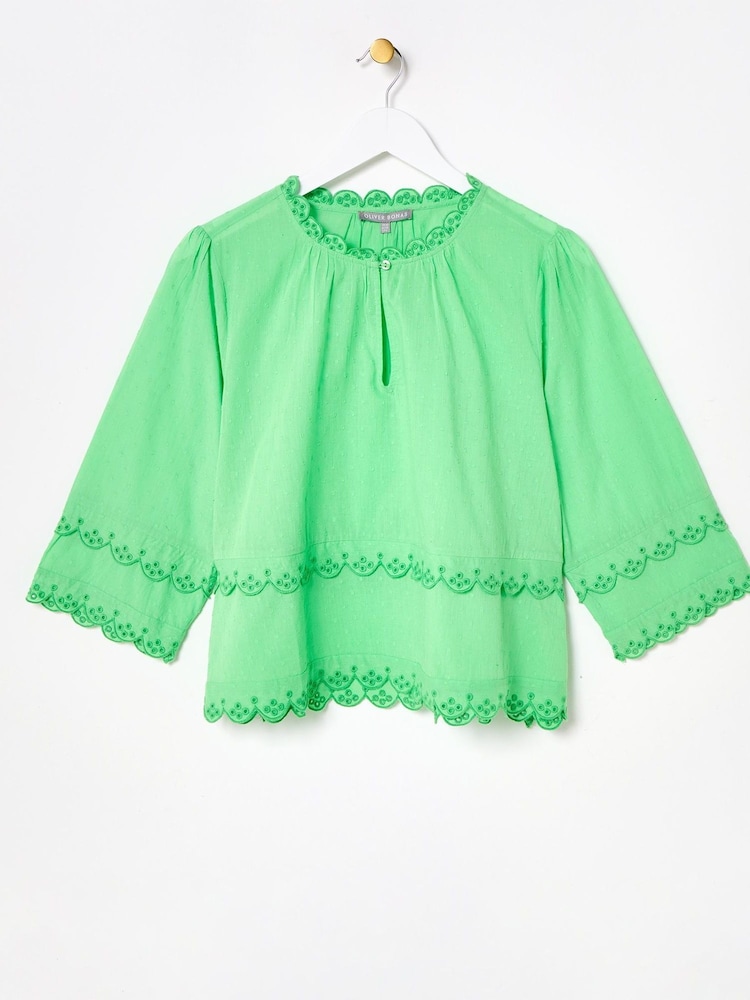 Oliver Bonas Textured Broderie Frill Blouse - Imagem 1 de 5