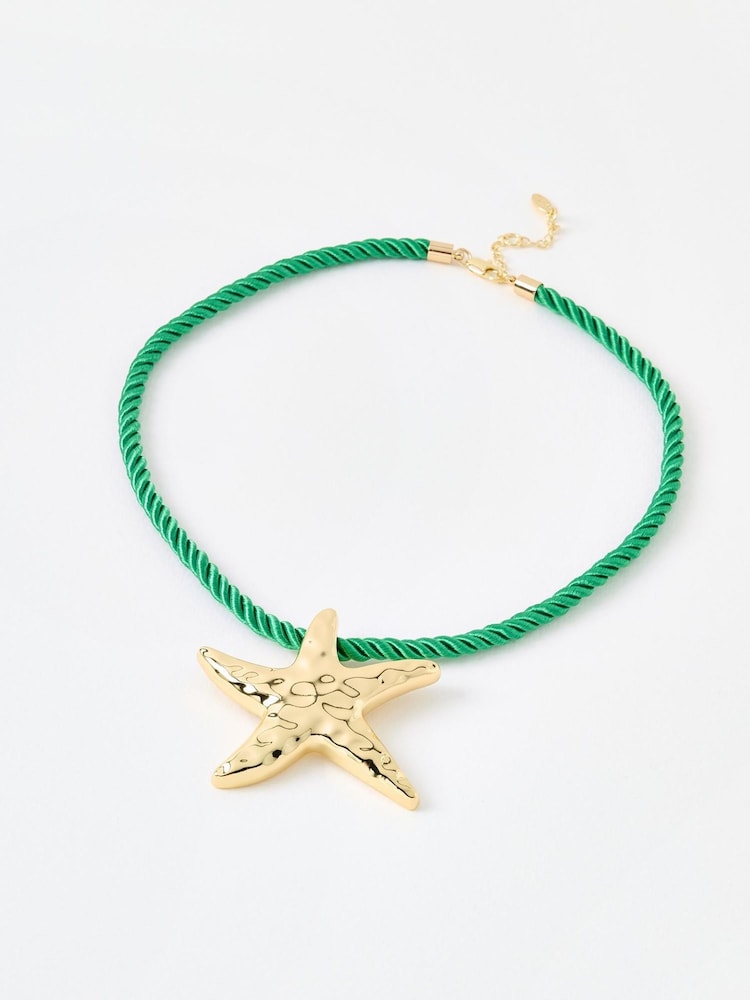 Oliver Bonas Green Large Beryl Starfish Rope Pendant Necklace - Image 1 of 4 Oliver Bonas Green Large Beryl Starfish Rope Pendant Necklace - Image 1 of 4