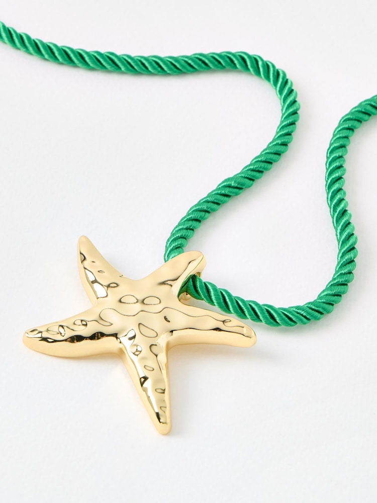 Oliver Bonas Green Large Beryl Starfish Rope Pendant Necklace - Image 2 of 4 Oliver Bonas Green Large Beryl Starfish Rope Pendant Necklace - Image 2 of 4