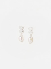 Oliver Bonas Silver Tone Clodagh Swirl Pearl Drop Earrings - Image 1 of 5
