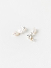 Oliver Bonas Silver Tone Clodagh Swirl Pearl Drop Earrings - Image 3 of 5