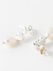 Oliver Bonas Silver Tone Clodagh Swirl Pearl Drop Earrings - Image 4 of 5