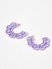 Oliver Bonas Purple Large Amani Scalloped Hoop Earrings - Image 2 of 5