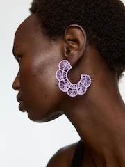 Oliver Bonas Purple Large Amani Scalloped Hoop Earrings - Image 5 of 5