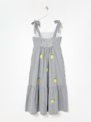 Oliver Bonas Black Gingham Lemon Embroidered Tiered Midi Dress - Image 4 of 7